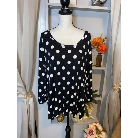 NWT Women’s size 26/28W Cato Black White Polkadot Soft 3/4 Sleeve Top - Picture 2 of 10